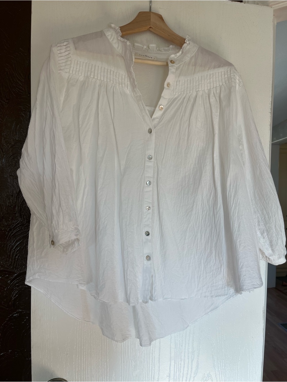 White Ruffled Collar Button-Down Blouse